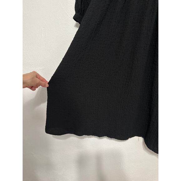 Evereve Babydoll Dress Puff Sleeve S Black Waffle Texture Dark Coquette - Picture 3 of 14